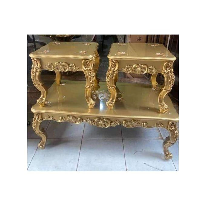 Royal Living Room Center Table With 2 Side Stools - Gold