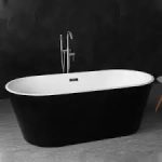 1700mm Black and White Straight Round Freestanding Bathtub