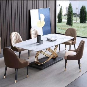 6 Seaters Luxury Dining Table Brown Back Chair