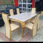 6 Seater Gold Frame Marble Dining Set