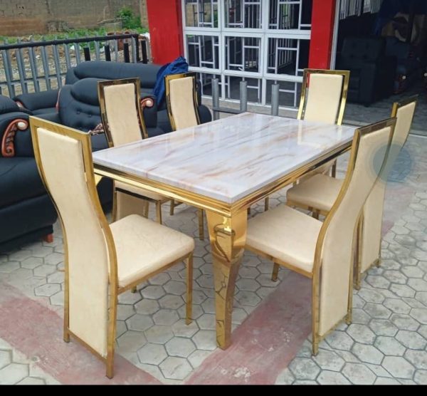 6 Seater Gold Frame Marble Dining Set