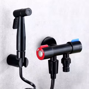 Matte Black Round Handheld Bidet Spray Set with Twin Angle Valve