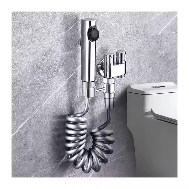 Dual-Control Chrome Bidet Spray Set with Round Handheld Shattaf and Angle Valve